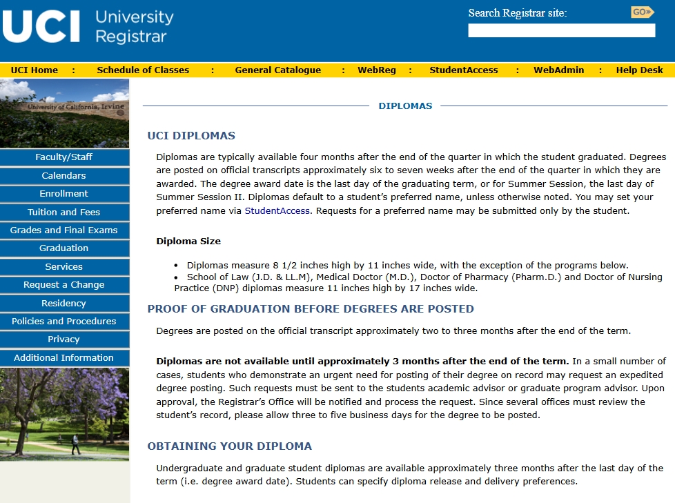 UC Irvine毕业证官方申请界面