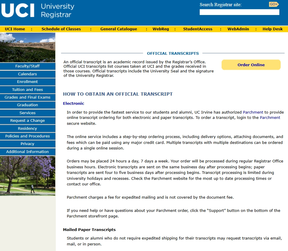 UC Irvine成绩单官方申请方法